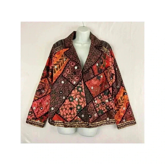 Soft Surroundings Berber Jacket Coin Blazer LARGE Womens Multicolor 100% Cotton - Picture 13 of 14